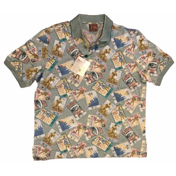 NEW Bobby Jones Collection Golf Shirt! MHuge Vintage Olympics Print ITALY MADE